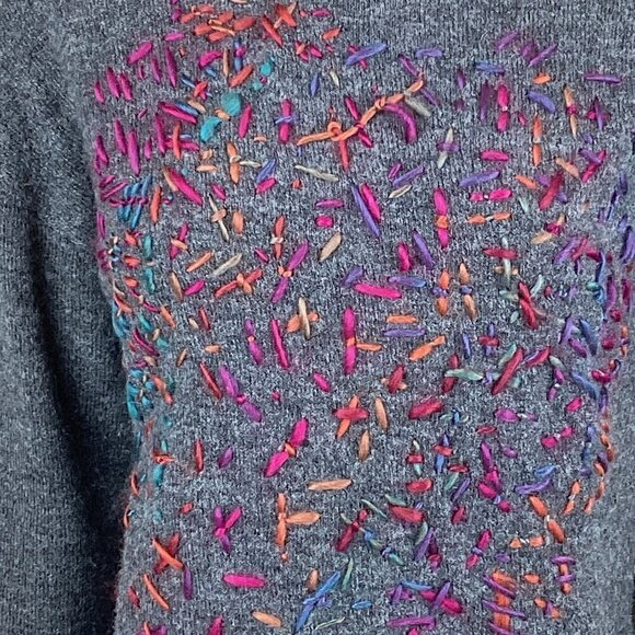 Leith Soft Cozy Mock Neck Colorful Embroidered Pullover Sweater Sz M #246D - Picture 3 of 8